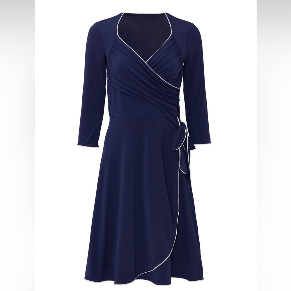 Leota Blue V-Neck A-Line Dress for Work & Play